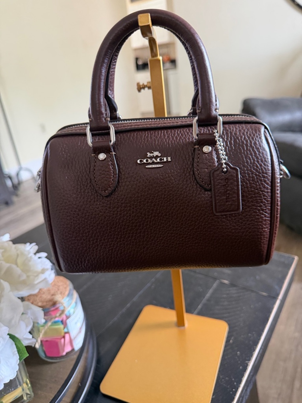 Coach mini Rowan in maple with silver hardware  and crossbody strap  like new